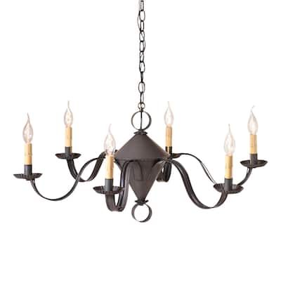Irvins Country Tinware 6 Arm Public House Chandelier In Kettle Black - 15.5 X 33 X 33 inches