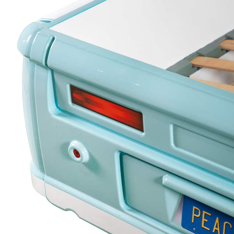 Furniture of America Bobby Novelty Twin Peace Bus Kid Platform Bed with LED Headlights and Sound Functions