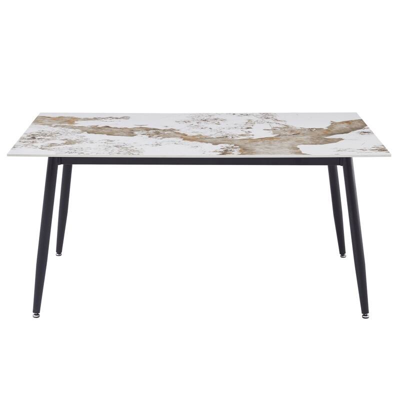 Zayle Rectangular Dining Table with Glass/Sintered Stone Tabletop in Steel