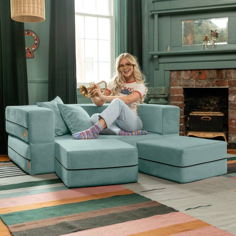 Jaxx Zipline Convertible Queen-size Sleeper Loveseat and Ottoman Set