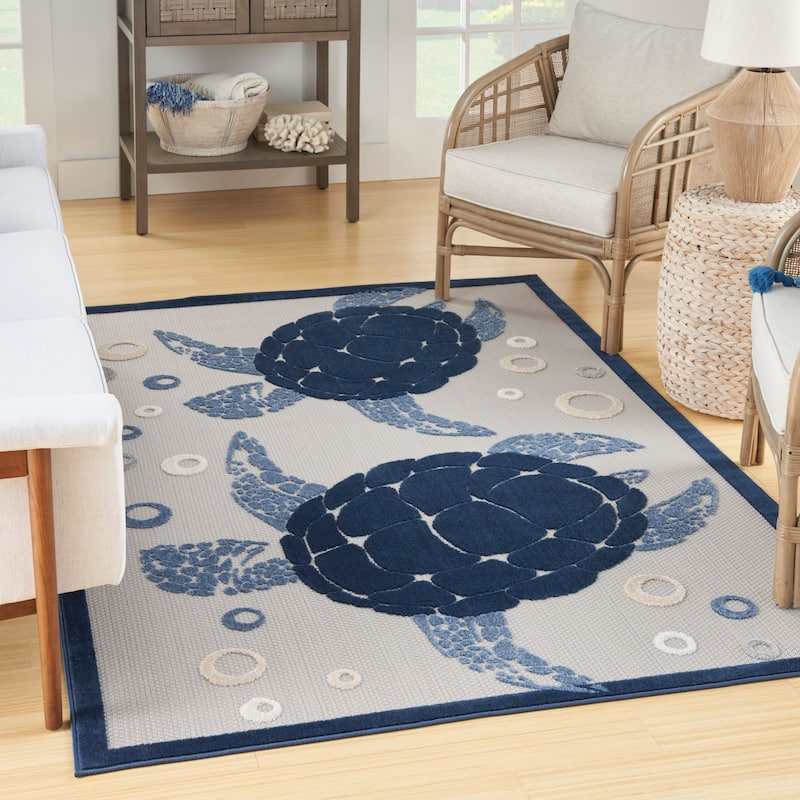 Nourison Aloha Indoor Outdoor Coastal Sea Turtles & Beach Area Rug - 5'3" x 7'5" - Navy/Blue/Multi