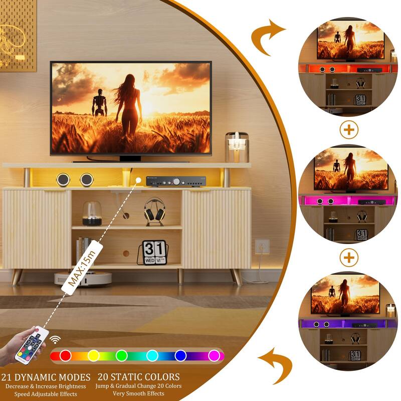 TV Stand for TVs up to 65" with LED Lights & Power Outlets