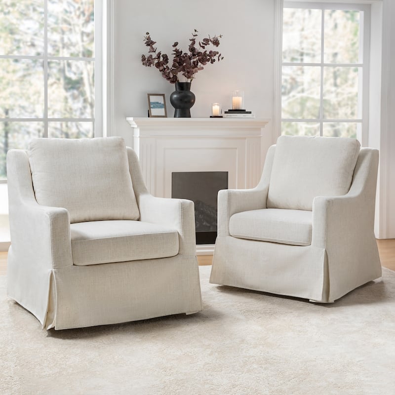Stan Farmhouse Slipcover Rocking Swivel Chair Set of 2 by HULALA HOME - Ivory