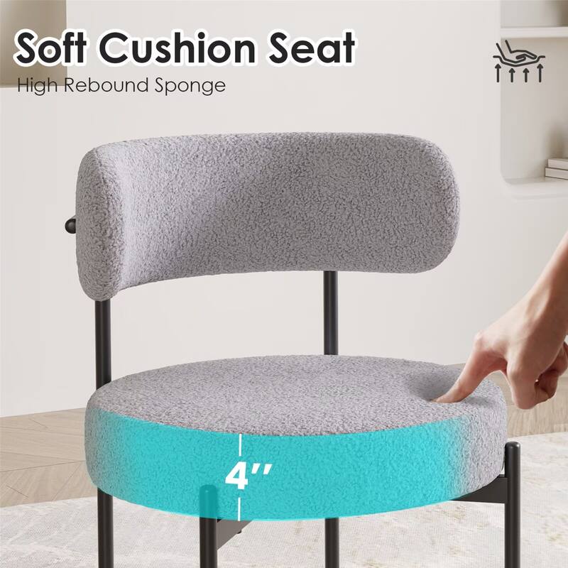 Curved Backrest Round Upholstered Sherpa Dining Chairs with Metal Legs (Set of 4)