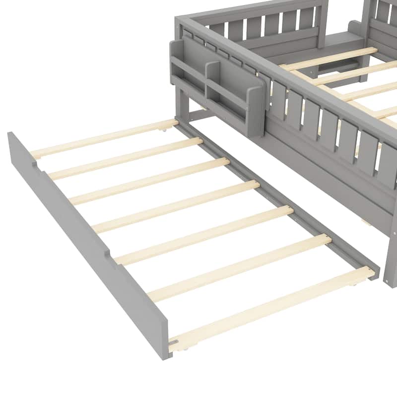 Full/Twin Loft Bed with Bookshelves, Safety Stairs & Trundle