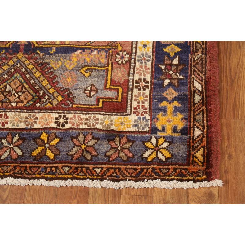 Hand Knotted Oriental 100% Wool Carpet Traditional Geometric Oranges & Rust Heriz Runner Rug - 12' 11'' X 3' 9''