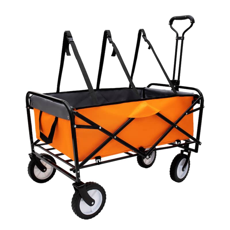 Heavy-Duty All-Terrain Folding Wagon - 360lb Capacity with Storage Straps, Orange