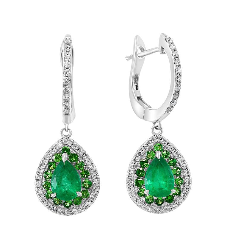 EFFY 14K Gold Diamond Emerald Tsavorite Pear Drop Earrings