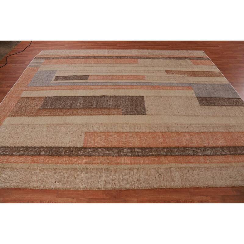 Hand Woven Oriental 100% Jute Carpet Southwestern Modern Beige & Ivories Kilim Area Rug - 9' 9'' X 8' 2''
