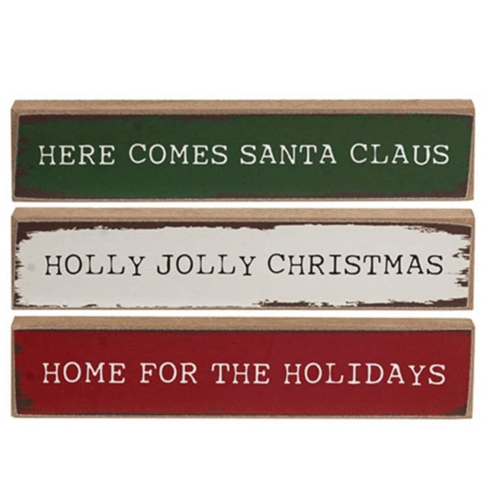 Rustic Christmas Mini Wooden Sign Set Holly Jolly Theme- 3 Asstd. - 6” x 0.50” x 1”