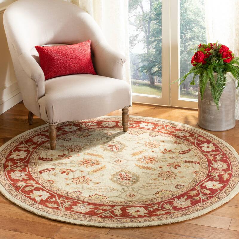 SAFAVIEH Handmade Chelsea Enuta French Country Wool Rug - 8' Round - Ivory/Rust