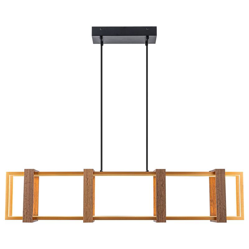 Farmhouse Wood LED Linear Chandeliers Rectangle Pendant Light - W39.4"