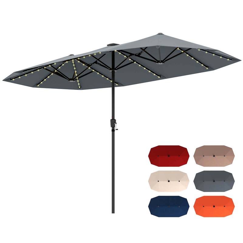 Costway 13 FT Large Patio Umbrella with LED Solar Lights Crank Handle
