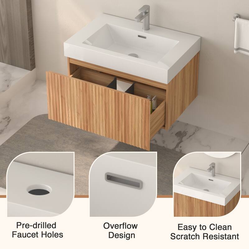 GDF Studio - Alexender Minimalist Design Wall-Mounted Floating Bathroom Vanity with Integrated Basin and Beveled-Edge Handles