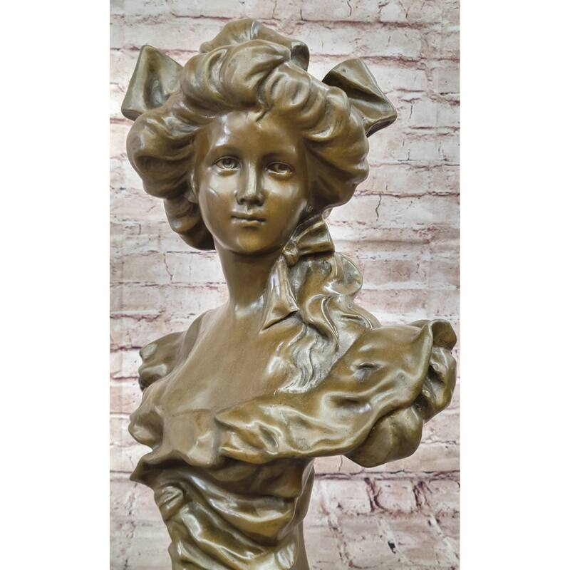 Bronze Bust Of A 19Th Century Young Woman On Marble Base Signed Original Thomas 21 Inches X 11 Inches