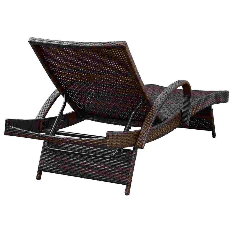 Reclining Chaise Lounge with Wicker Frame, Set of 2, Brown