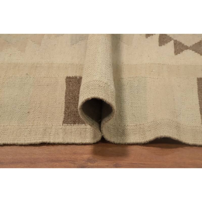 Hand Woven Oriental 100% Wool Carpet Southwestern Tribal Beige & Ivories Kilim Area Rug - 13' 1'' X 10' 0''