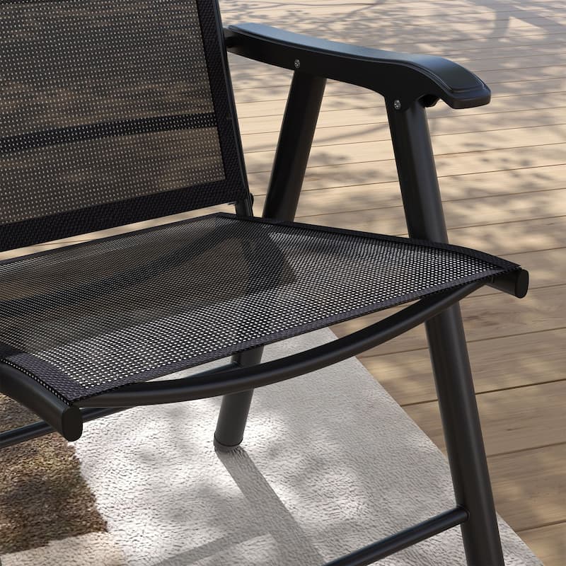Outsunny Set of 4 Patio Folding Chairs, Stackable Outdoor Sling Patio Dining Chairs with Armrests