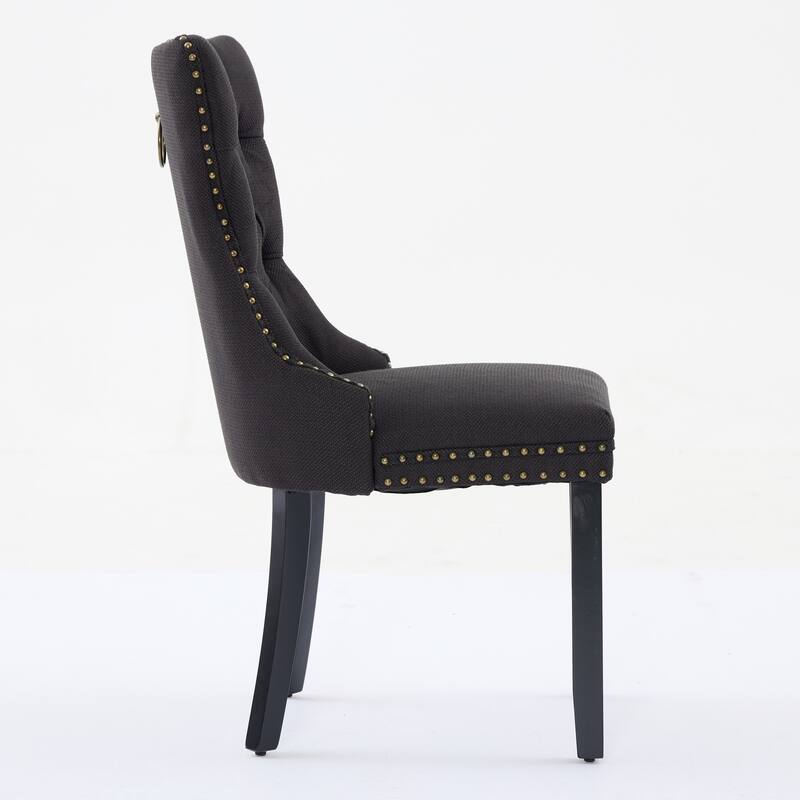 Modern Set of 2 Fabric Dining Chairs with Quilted Backrest Decorative Studded Trim Wooden Legs, for Dining Room Living Room