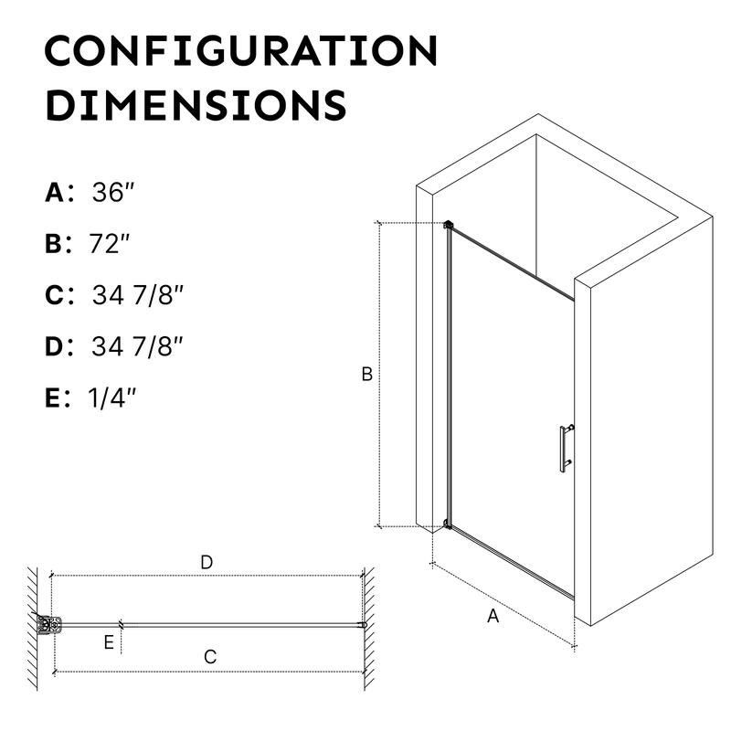 36 in.W x 72 in.H Pivot Frameless Glass Shower Door