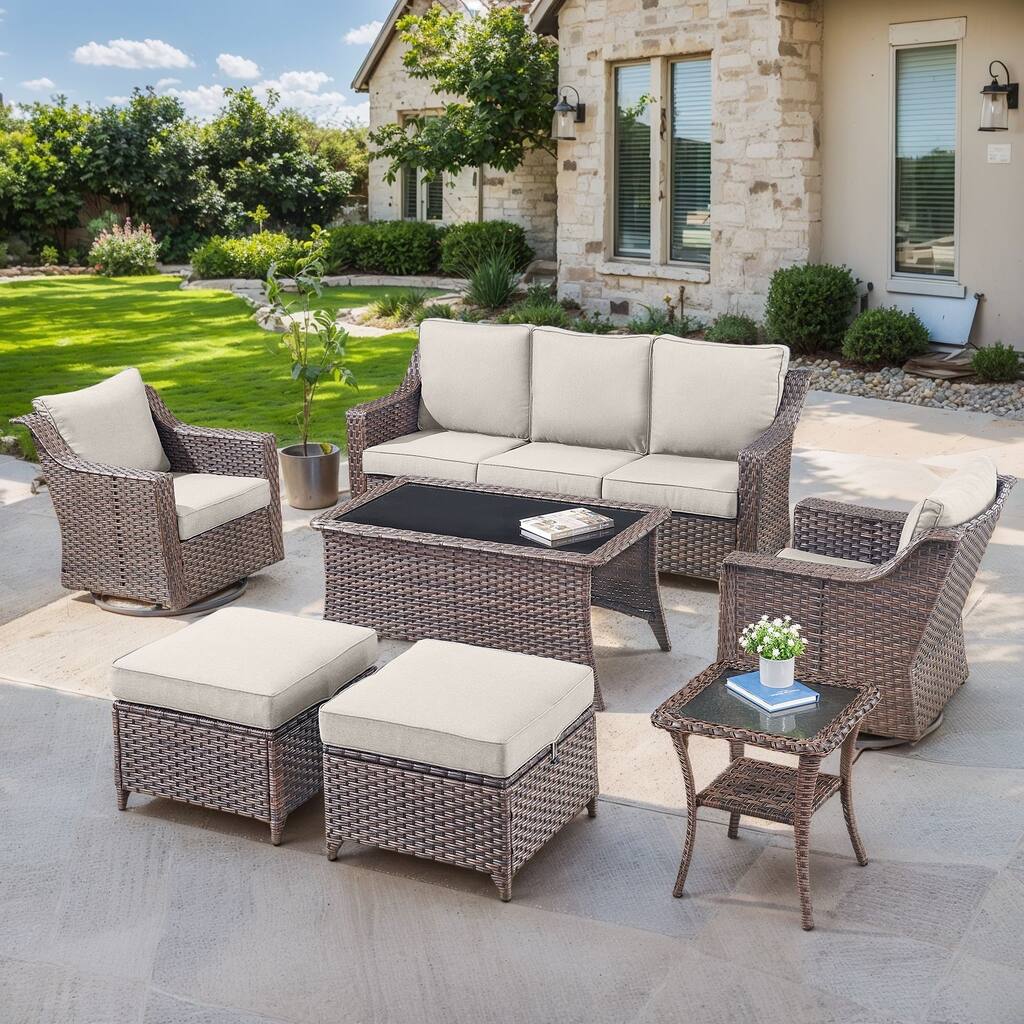 Swivel Rocking Chair With Sofa Ottman Set of 7 - Brown