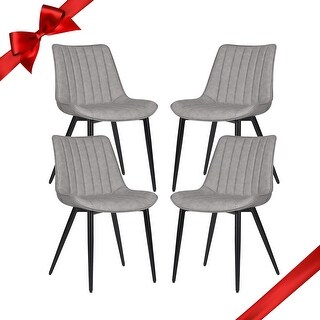 Set of 4 Modern Faux Leather Dining Chairs with Metal Legs, Grey - Bed ...