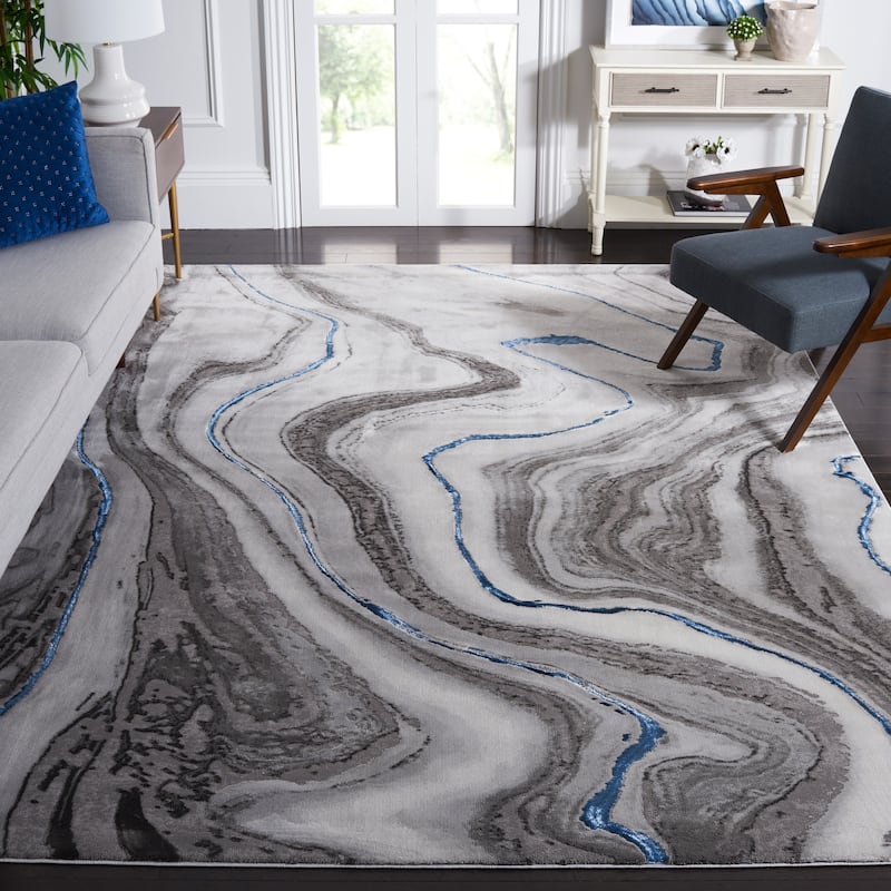 SAFAVIEH Craft Clytie Modern Abstract Marble Pattern Rug - 9' x 9' Square - Grey/Blue