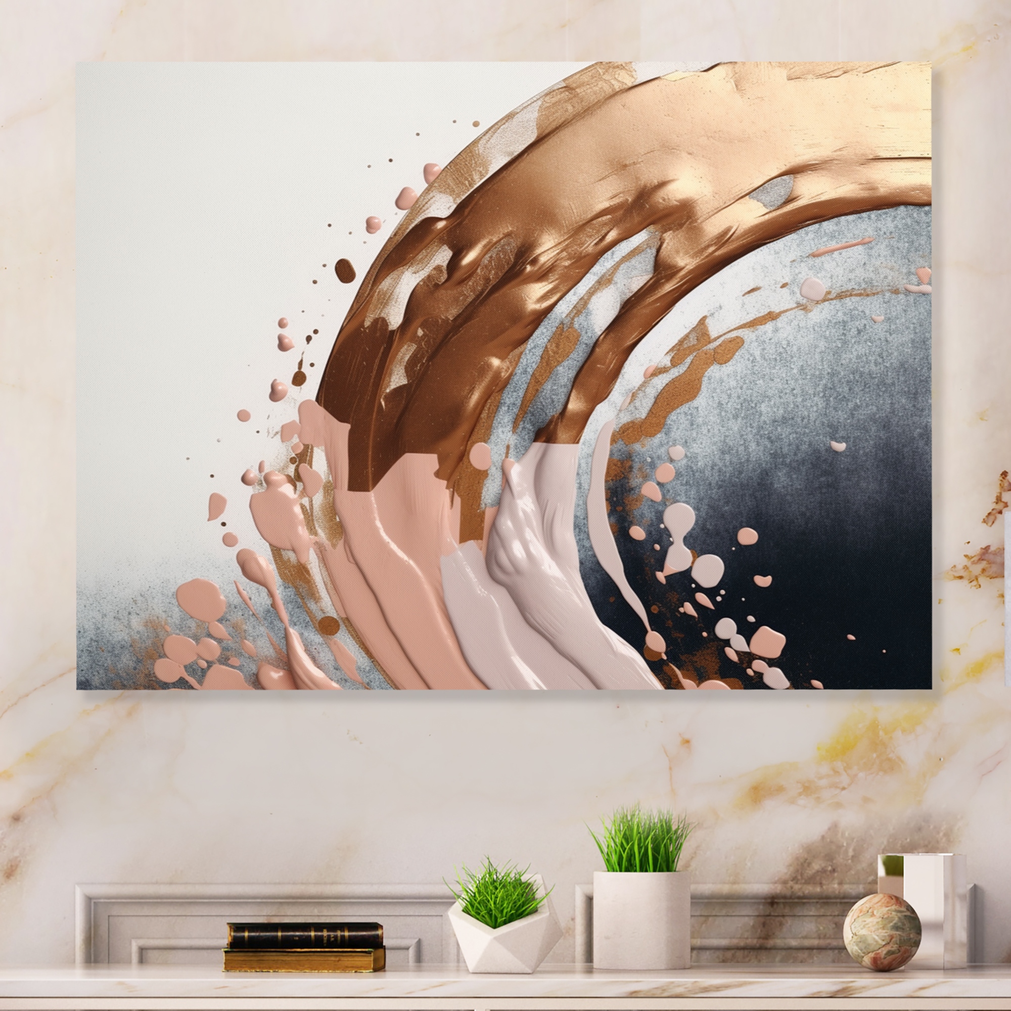 Designart Rosegold Half Circles Boho IV Modern Shapes Transitional Metal Wall Art 40 in. wide x 30 in. high