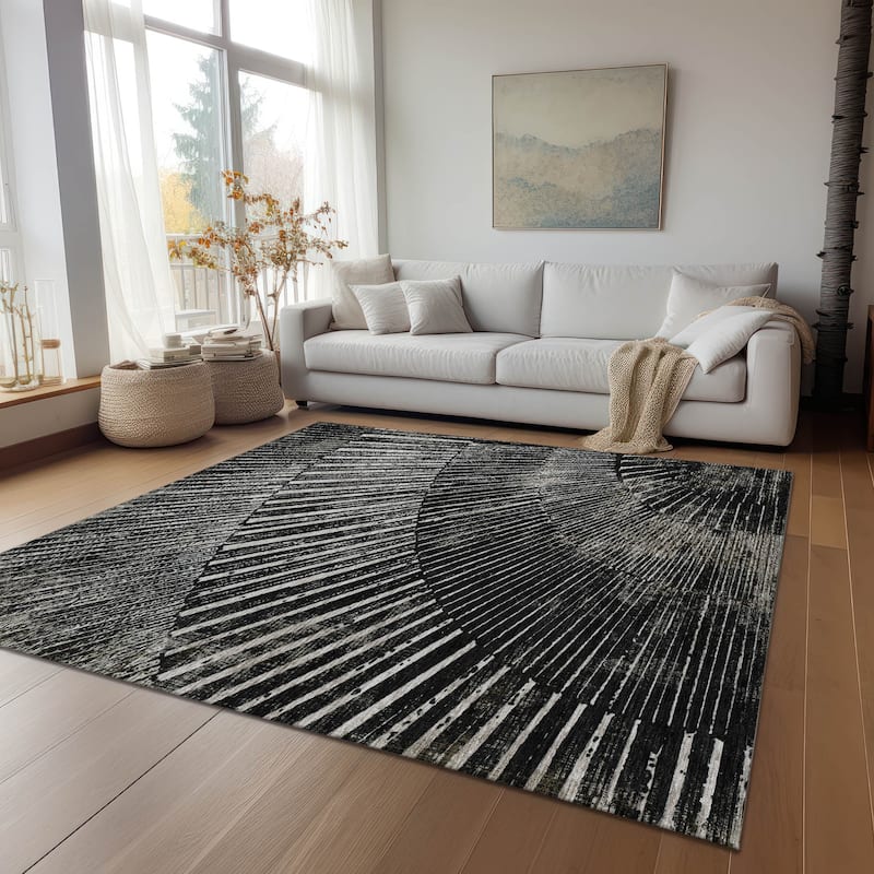 Machine Washable Indoor/ Outdoor Modern Fan Chantille ARug