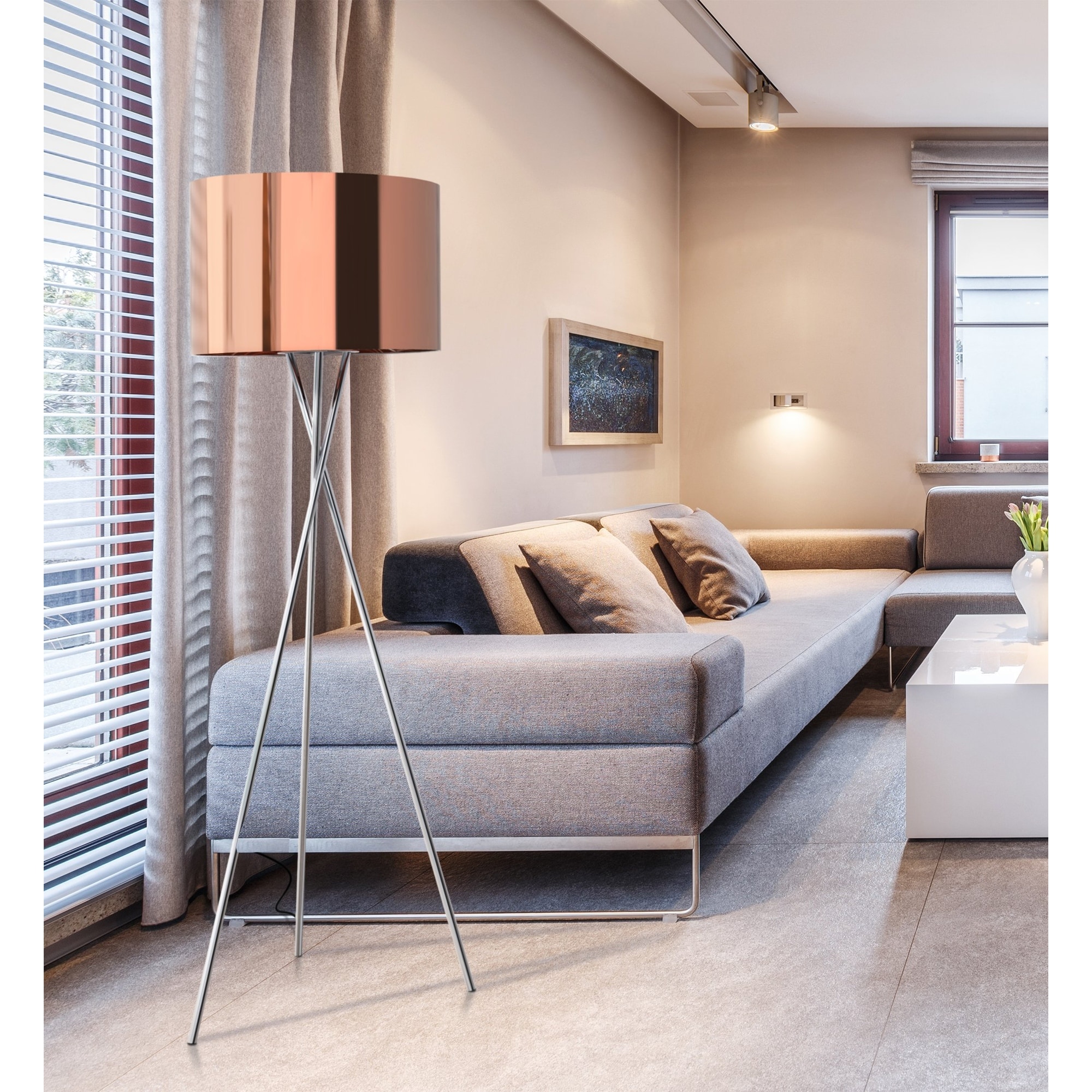 ambiore. 62 Inch Tripod Floor Lamp Copper Acrylic Film Shade Bed Bath Beyond 32398398
