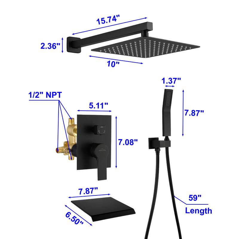 Clihome 10" Wall Mount Single-Handle 1-Spray Tub and Shower Faucet