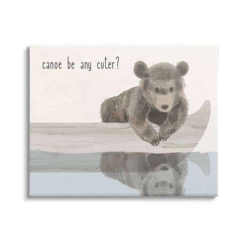 Stupell Canoe Be Any Cuter Grey Blue and Off White Baby Bear Canvas Wall Art , 16 x 20, Proudly Made in USA