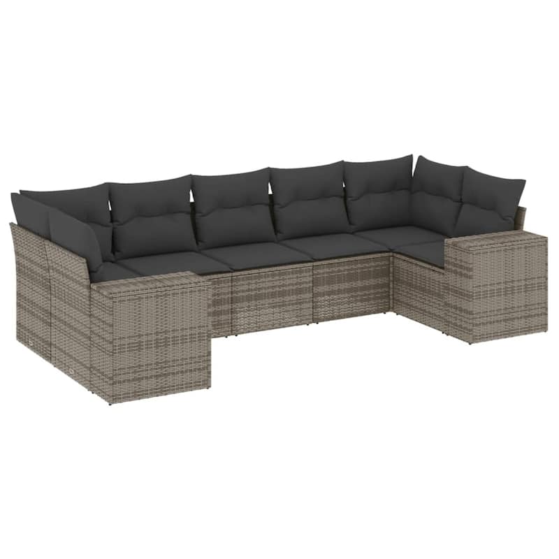 vidaXL Patio Sofa Set with Cushions Outdoor Furniture 7 Piece Poly Rattan - 24.4 x 32.7 x 27.2 in