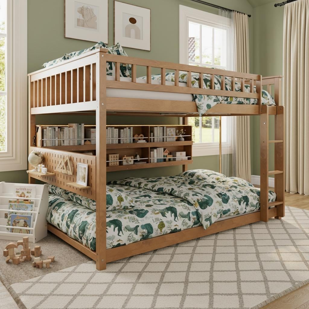 Convertible Bunk Bed with LED Storage Wall & Pegboard by Harper&Bright Designs