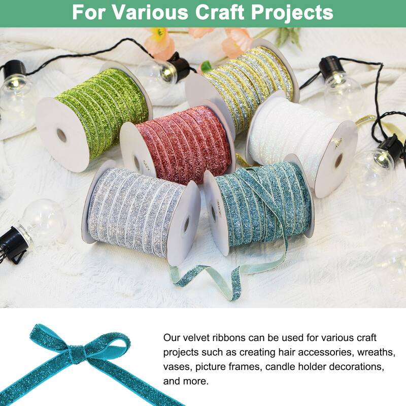 1 Pack Metallic Glitters Velvet Ribbon,3/8"x50 Yards for Gift
