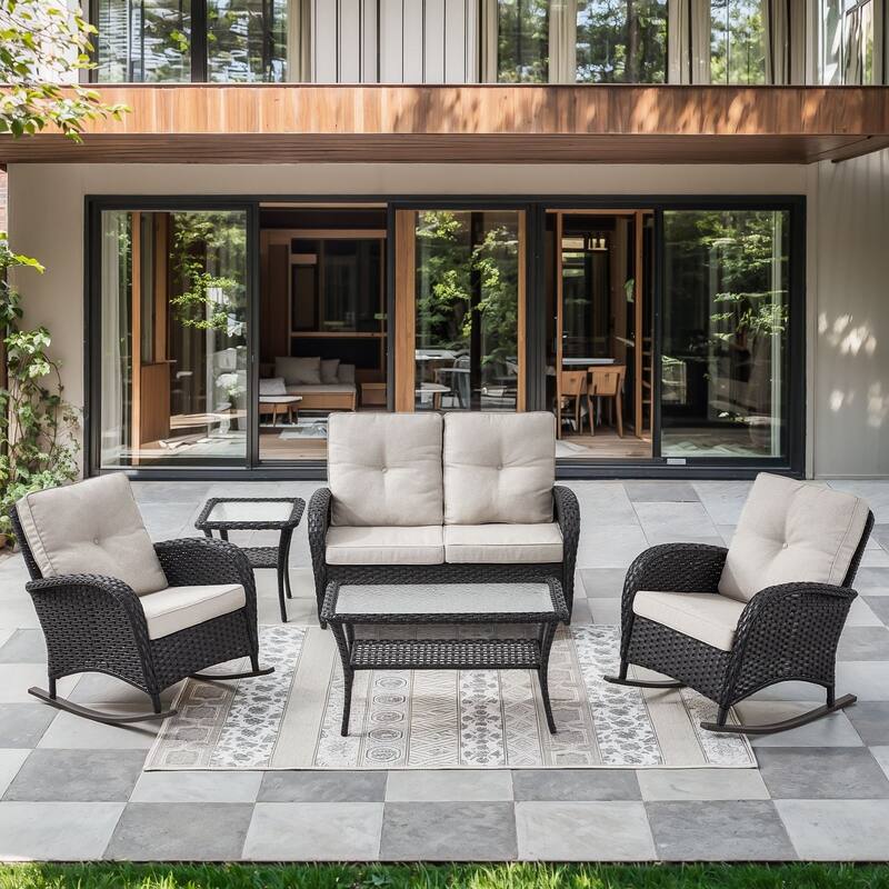 Gymojoy Outdoor Wicker Patio Furniture Loveseat Glider Set