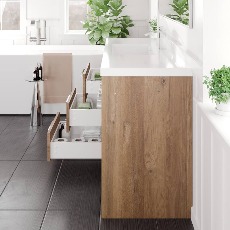 Eviva Lugano 60"W x 20"D Bathroom Vanity with White Acrylic Countertop and Integrated Sink