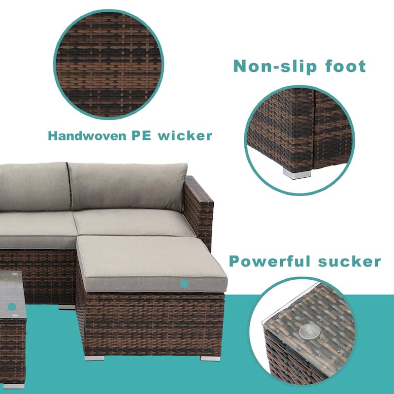 COSIEST Outdoor 6-Piece Wicker Sectional Sofa, Armchair with Ottoman