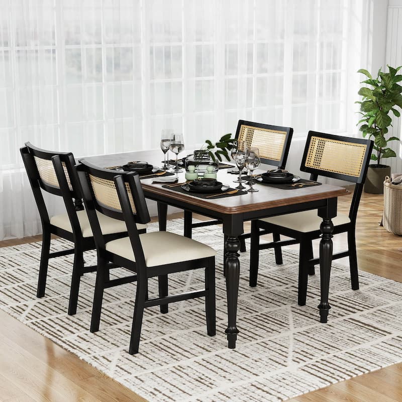 Costway Rattan Dining Chairs Set of 2/4 with Padded Seat, Rubber Wood