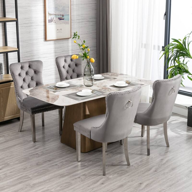 Contemporary Velvet Upholstered Dining Chair Set of 2