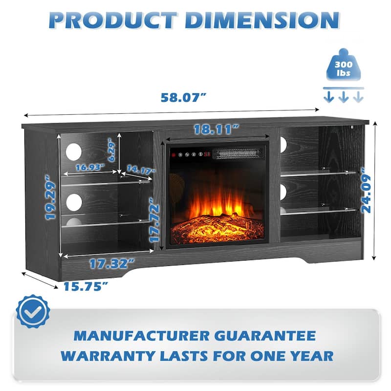 Bossin 58" Fireplace TV Stand with 18'' Electric Fireplace,Modern Entertainment Center for 65'' TVs,TV Cabinet