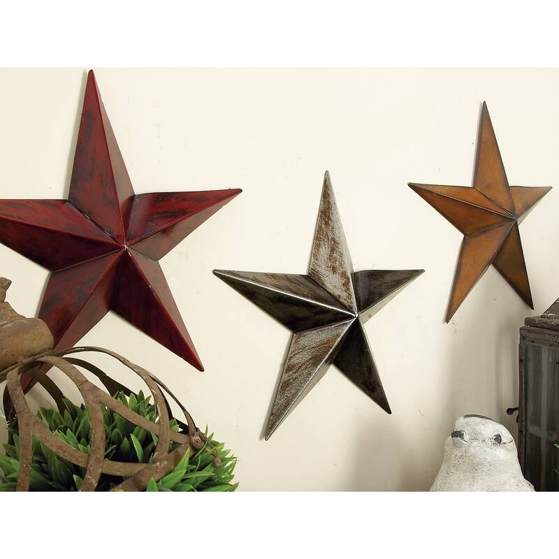 Multi Colored Metal Indoor Outdoor Star Home Wall Decor (Set of 3) - Multi-Color