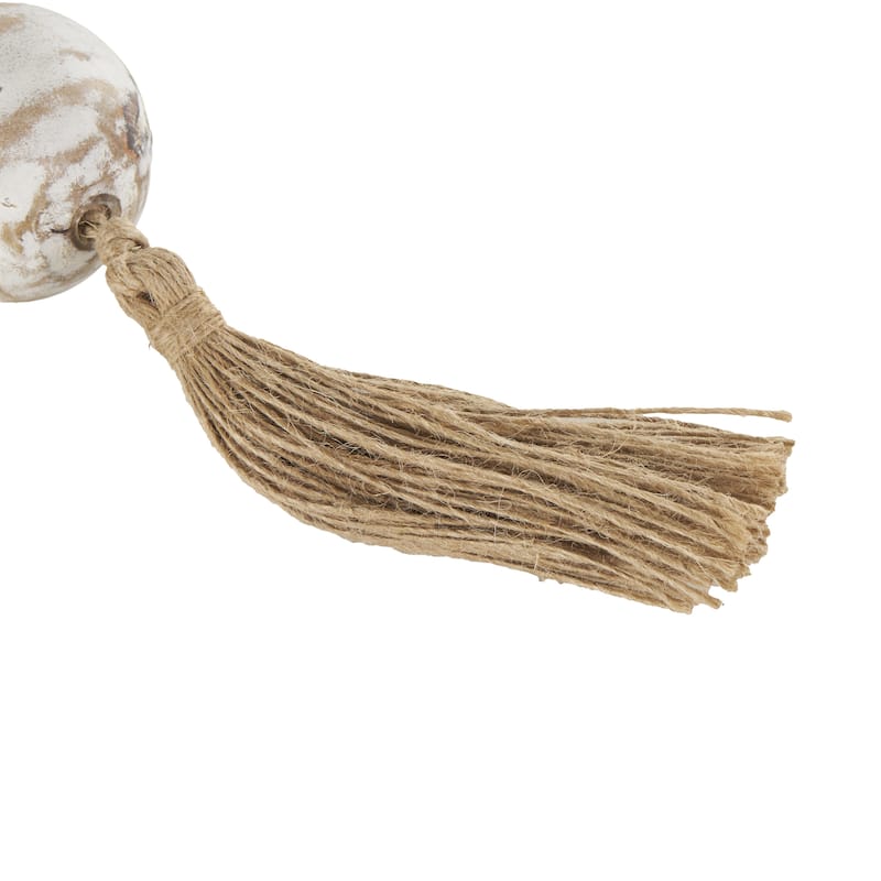 Mango Wood Handmade Round Extra Long Washed Orb Garland with Tassel - Brown, Black or White - Roche River Decor