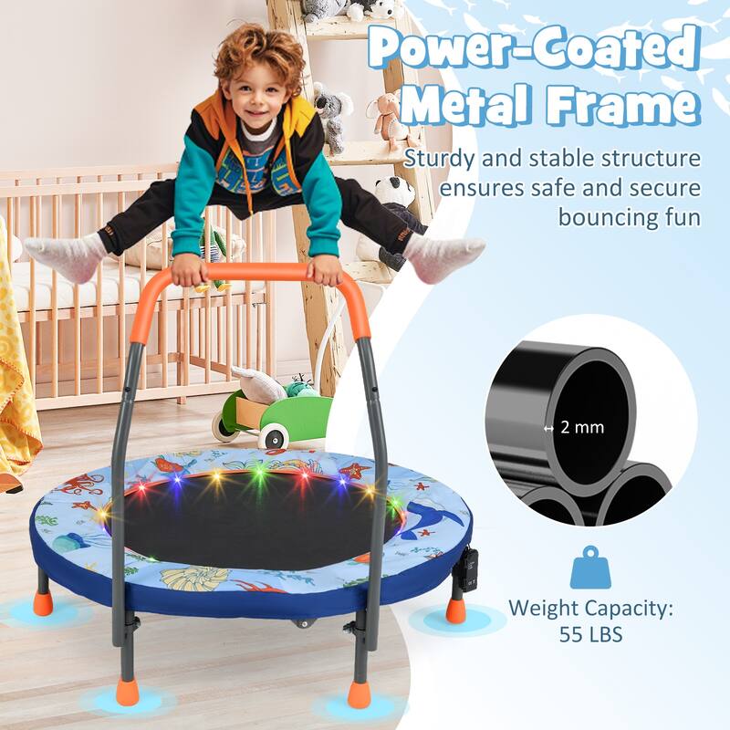 Foam Kids Trampoline with LED Lights, Foldable Frame and Handrail
