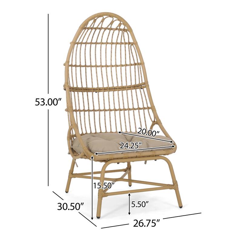 Roomfitters Outdoor Wicker Cocoon Chair with Cushion, High Back Lounge Accent Chair for Patio or Garden