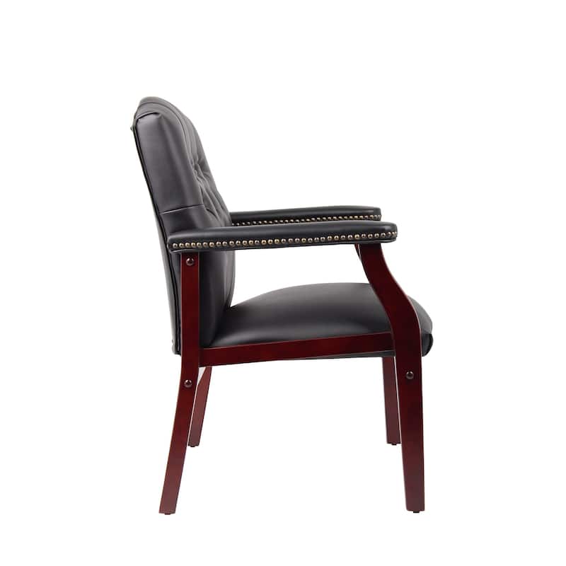Black 26.57" Upholstered Leather Button Tufted Arm Chairs