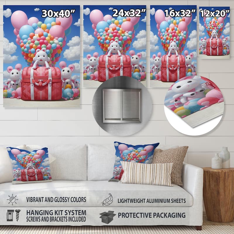 Designart "Playful Balloons Fashion Handbag" Fashion Bag Metal Wall Art - Pink Metal Wall Décor Glam Metal Art Work