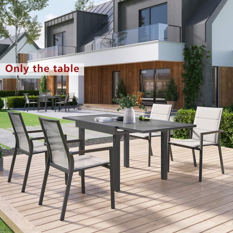 VredHom Outdoor Tempered Glass Top Aluminum Extendable Dining Table - 35.4 in W x 35.4-70.9 in L x 29.5 in H