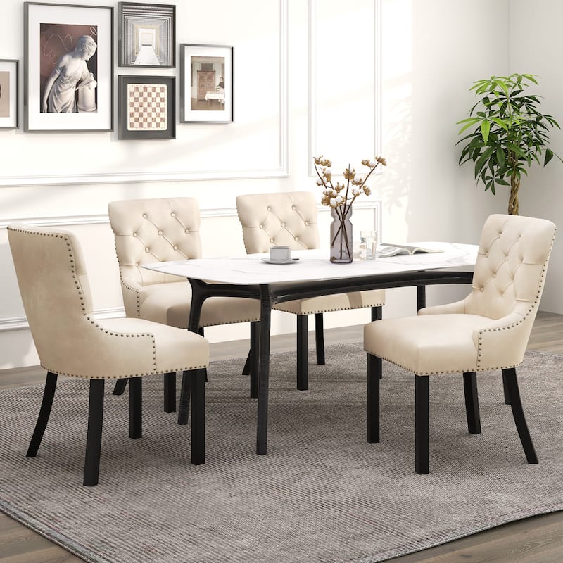 Gymax Upholstered Dining Chairs Set of 2 w/ Rubber Wood Legs Padded