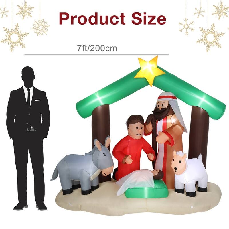 7 Ft. Christmas Snowy Night Nativity Scene Inflatables Outdoor Decoration with LED Lights